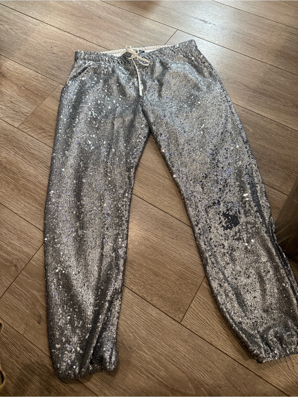 David Lerner Silver Sequin Jogger Pants